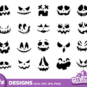 Pumpkin Faces SVG Bundle: Halloween Jack-O-Lantern Designs (Digital Download)