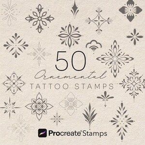 50 dekorativa tatueringsstämplar Procreate | Fine Line Minimalist Designs (digital nedladdning)