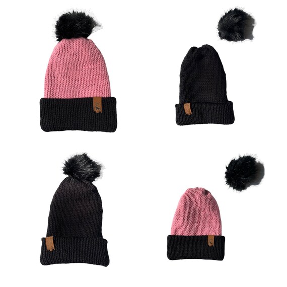 Bonnet D'hiver - Marron - Tricot Torsadé - Pompon En Fausse Fourrure