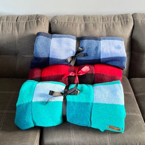 Knit Buffalo Plaid Blanket, Cozy Warm Thick Winter Blanket, Crochet Throw Blanket, Knit Blanket Home Bedding, Childs Blanket, Baby Blanket