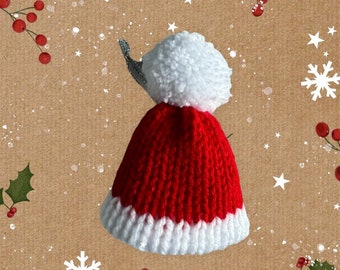 Santa Hat Ornament for Christmas Tree Decoration, Tiny Santa Hat, Mini Knitted Santa Hat, Santa Hat Decoration for Christmas