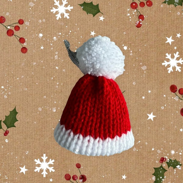 Santa Hat Ornament for Christmas Tree Decoration, Tiny Santa Hat, Mini Knitted Santa Hat, Santa Hat Decoration for Christmas