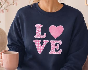 Sudadera rosa con estampado de leopardo y cuadros de San Valentín