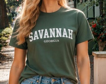 Camiseta estilo universitario Comfort Colors de Savannah, Georgia / Camiseta de Savannah / Camiseta de viaje del sur