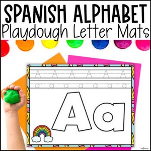 May include: Printable Spanish alphabet letter mats for kids to practice writing letters with playdough. Each mat features a large letter A with dotted lines for tracing.