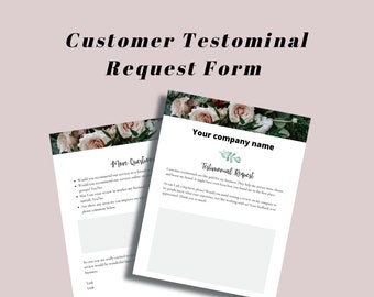 Customer Testimonial Request Form, Testimonial request printable, Client questionnaire, Canva template, Customer feedback template,