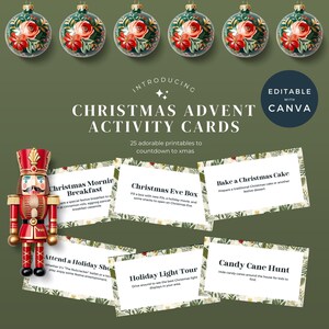 Cartão de Natal do Advento Canva, modelo de contagem regressiva até 25 de dezembro, baralho festivo para impressão, cartões de Natal editáveis