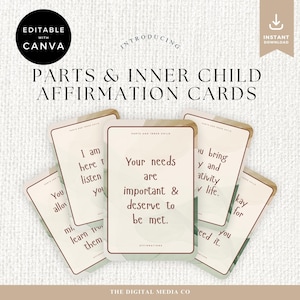 Modèle de cartes d'affirmation de l'enfant intérieur Canva, Station d'affirmation, Cartes d'affirmation de santé mentale modifiables, Outil de coaching imprimable