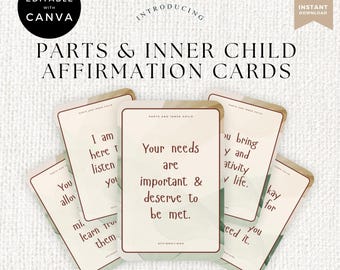 Inner Child Affirmation Cards Template Canva, Affirmation Station, Editable Mental Health Affirmation Cards, Printable Coaching Tool