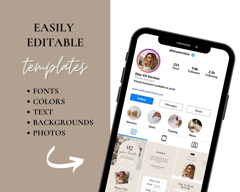 50 Virtual Assistant Instagram Templates, VA Marketing, Virtual