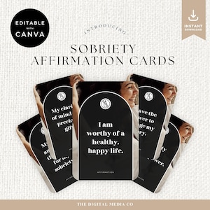 Cartes d'affirmation de la sobriété pour la récupération d'une dépendance, aide à la pleine conscience imprimable, téléchargement numérique, cartes-éclair sobres, outil pour coach de vie