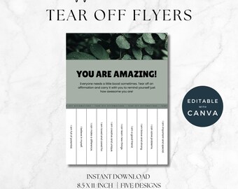 Affirmation Tear Off Flyer Bundle, Positive Mental Heath Sheet, Positive Compliments for Kids, Classroom Decor, School Counsellor