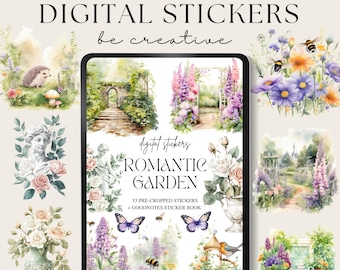 Romantic Garden Digital Stickers, Goodnotes Stickers, Notability Stickers, Nature Embellishments, Cottagecore Planner, English Park Sticker