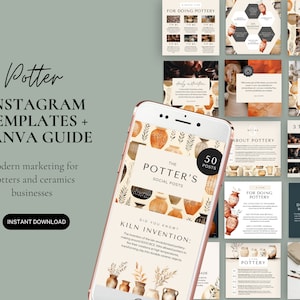 Potter Instagram Templates, Pottery Marketing Plan, Ceremics Social Media Posts, Canva Templates For Artists