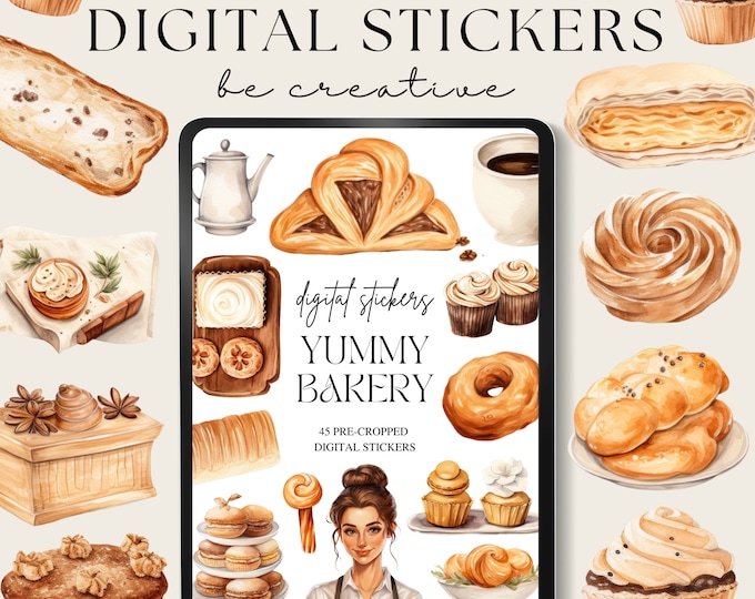 Bakery Digital Sticker, PNG Files of Digital Stickers, Cute Food ...
