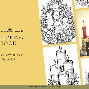 Christmas Candles Coloring Pages | Festive Art Pages | Xmas Colouring Pages | For Kids and Adults | Digital Download  |  Colouring Book