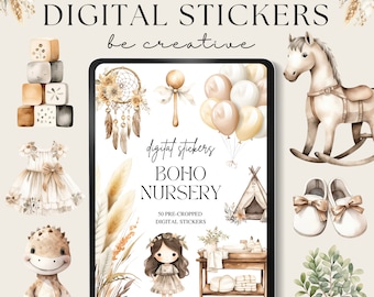 Boho Kinderzimmer digitale Aufkleber, Baby Goodnotes Aufkleber, Schwangerschaft Aufkleber, Doula Sticker Kit, Mutterschaft PNG Aufkleber, iPad Dekor
