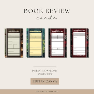 Book Review Cards, Printable Library Designs, Book Tracker, Reading Journal, Book Club Notes, Digital Download, Canva Bookish Notes