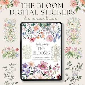 Floral Digital Planner Stickers, Flower Goodnotes Stickers, Bloom Planner Stickers, Garden Scrapbooking Kit, Nature Clipart