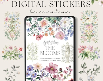Floral Digital Planner Stickers, Flower Goodnotes Stickers, Bloom Planner Stickers, Garden Scrapbooking Kit, Nature Clipart