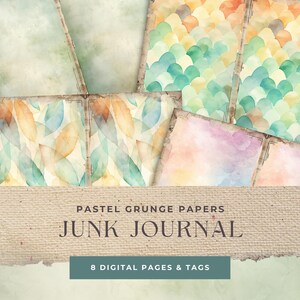 Pastel Grunge Paper Junk Journal, Horizontal Filler Pages, Landscape Sheet, Digital Junk Journal, Printable Papers Kit Supplies, Journaling