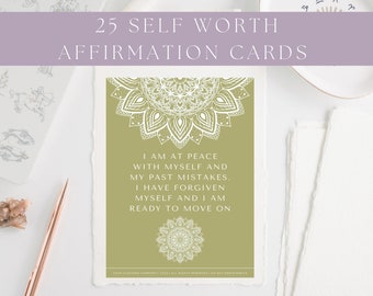 Affirmation Cards Template Canva, Affirmation Station, Printable Affirmation Cards, Printable Mandala Gratitude Affirmation Cards, Mandala