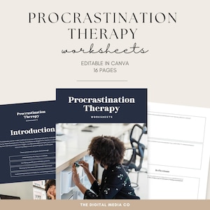 Procrastination Therapy Worksheets Printable, Mental Health Workbook, Self Help Journal, Productivity Planner, Mindset PDF, Canva Template