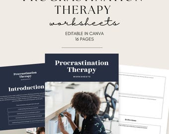 Prokrastination Therapie Arbeitsblätter zum ausdrucken, Arbeitsbuch für psychische Gesundheit, Selbsthilfe Journal, Produktivitätsplaner, Mindset PDF, Canva Vorlage