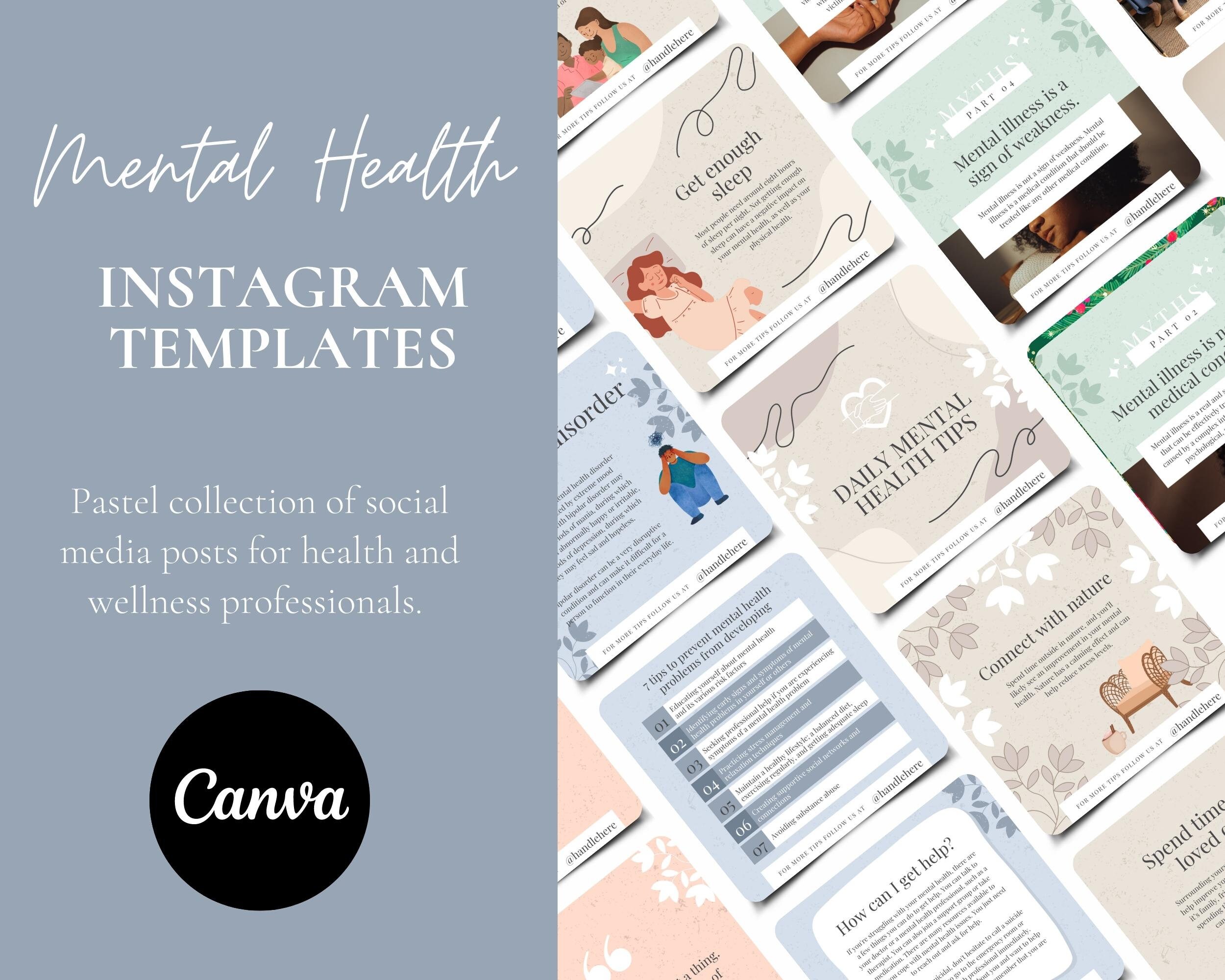 Canva Template Mental Health Wellness Mental Health Instagram - Etsy