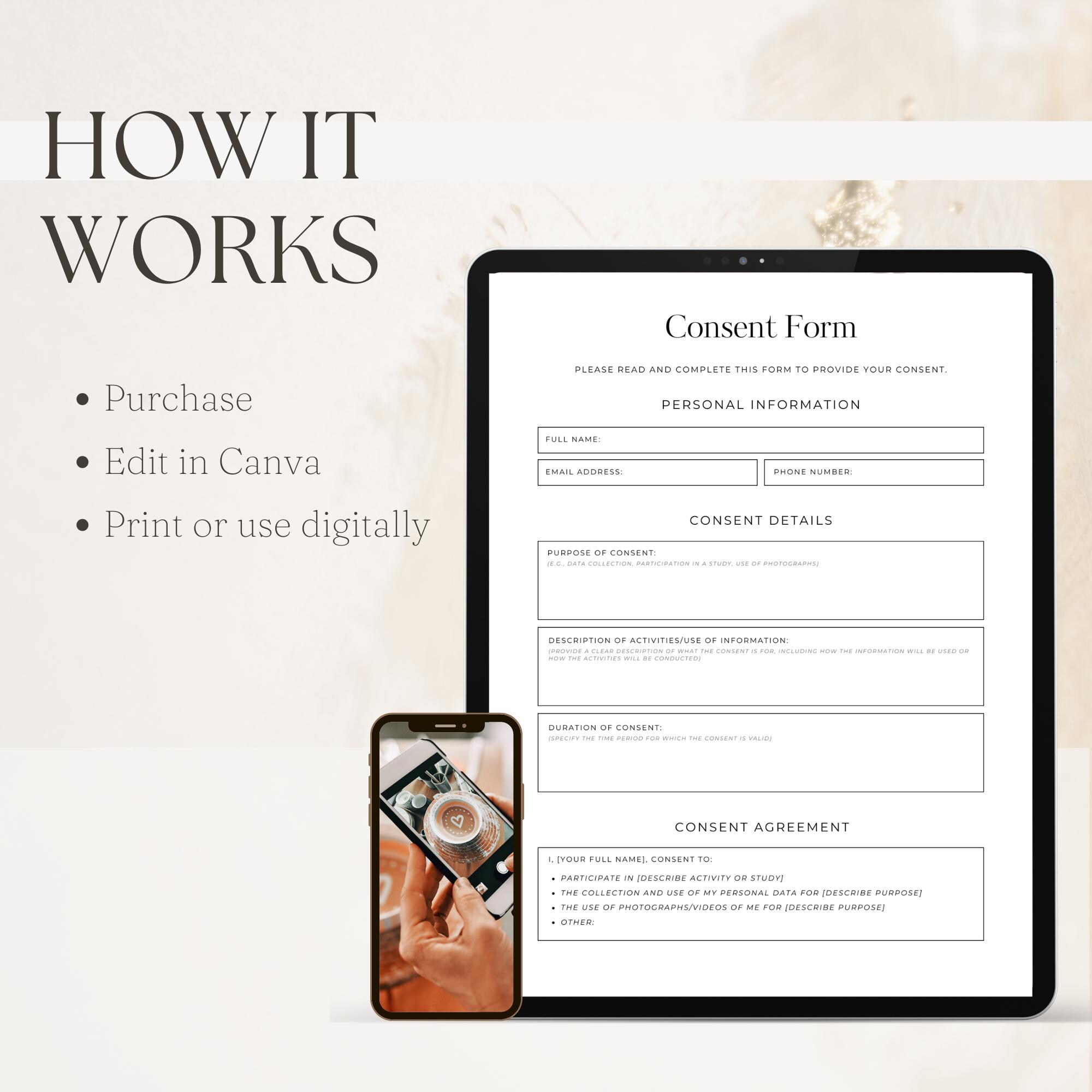Simple Consent Form Layout Consent Form Template Canva - Etsy Australia