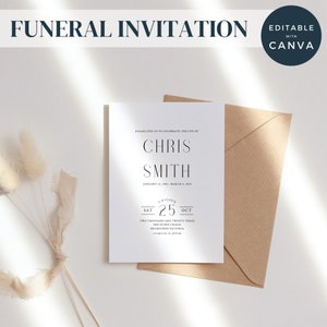 Editable Funeral Invitation Template, Funeral Memorial Invite, Celebration Of Life Invite, Electronic Funeral Announcement, Digital Invite