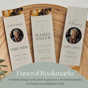 Editable Funeral Book Mark Bundle, Minimalist Celebration of Life Bookmarks, Memorial Printable, Funeral Decoration, Orange obituary Decor