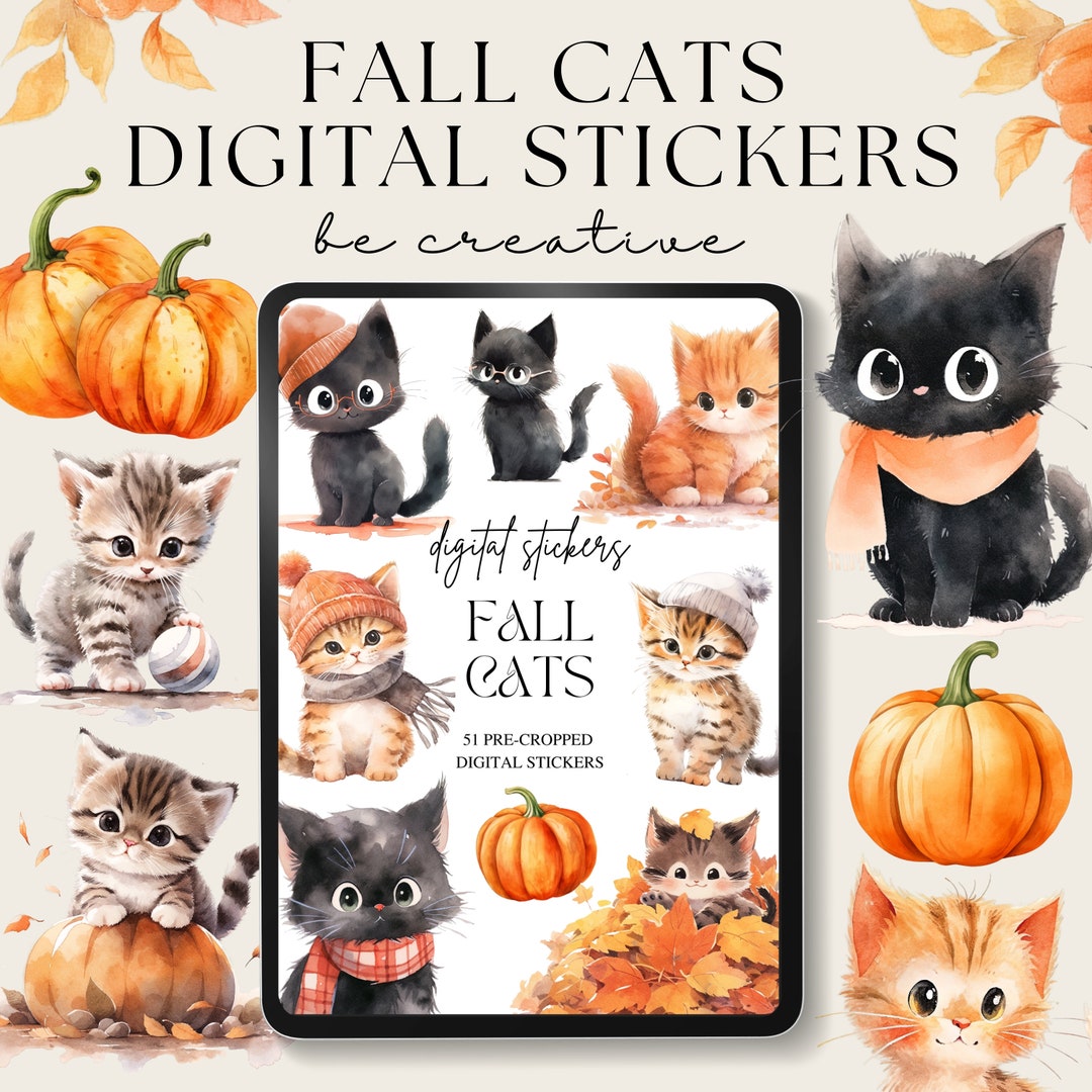 Fall Cat Stickers Fall Cat Digital Planner Stickers, Kitten Digital Stickers, Goodnotes ...