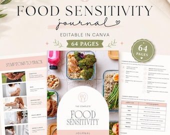 Food Sensitivity Journal Canva Template, 64 Page Food & Symptom Tracker, Editable Wellness Journal, White Label Lead Magnet
