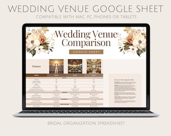 Hoja de cálculo de Google para comparar lugares de celebración de bodas / Seguimiento de presupuestos y listas de verificación / Hoja de cálculo imprimible para planificar bodas / Organizador de bodas