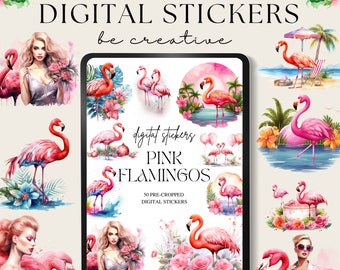 Pink Flamingo digitale Aufkleber, Goodnotes Vogel Aufkleber, tropische Ipad Aufkleber, Flamingos Liebhaber Pngs, Instant Download, Scrapbook