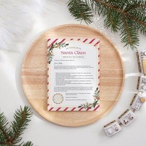 Certificado oficial de la lista de buenos amigos de Papá Noel, carta de Navidad de Papá Noel para imprimir, carta personalizada de Papá Noel, correo festivo para niños