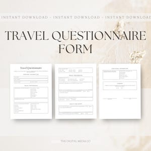 Questionario per il cliente dell'agente di viaggio, modulo di richiesta di informazioni sulle vacanze, modello per l'agenzia di viaggi, domande di consulenza per il cliente, foglio del consulente di viaggio, Canva