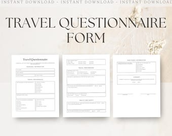 Travel Agent Client Questionnaire , Vacation Inquiry Form, Tour Agency Template , Client Consultation Questions, Travel Advisor Sheet, Canva