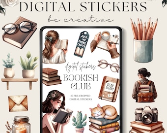 Bookish Digital Planner pegatinas / Libro de pegatinas digitales / Goodnotes pegatinas / Bookworm pegatina / Goodnotes Book Worm Planner / Ipad pegatina