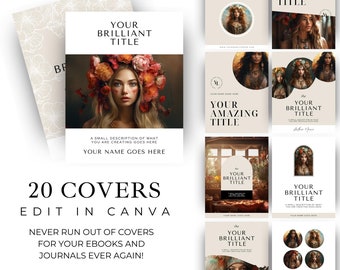 Book Covers, Canva Templates, Printable Magazine Title Page, Simple Cover Designs, Done-for-you Journal Cover Pages, Bundle of 20 covers