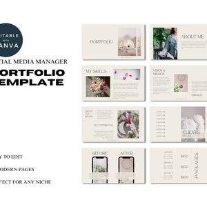 Social Media Portfolio Template | Minimalist Social Media Manager Portfolio Canva Template | Niche Marketing  | Content Creator Branding Kit