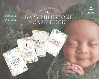 Baby Milestone Cards, Floral Newborn Photo Prop Cards, Printable Welcome To The World Photography Deck, Baby's First Cards, One Month Old