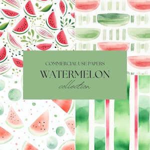 Watermelon Digital Paper. Summer Scrapbooking Paper. Seamless Watermelon Background. Hand Drawn Summer Fruit, Seed, Fruits Digital Papers