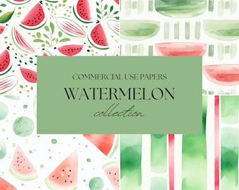 Watermelon Digital Paper. Summer Scrapbooking Paper. Seamless Watermelon Background. Hand Drawn Summer Fruit, Seed, Fruits Digital Papers