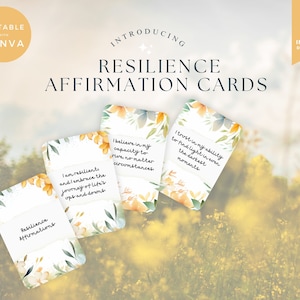 Resilience Affirmation Cards, Mental Health Template Canva, Printable Wisdom Deck, Editable Floral Self-esteem Affirmation Cards, Therapist