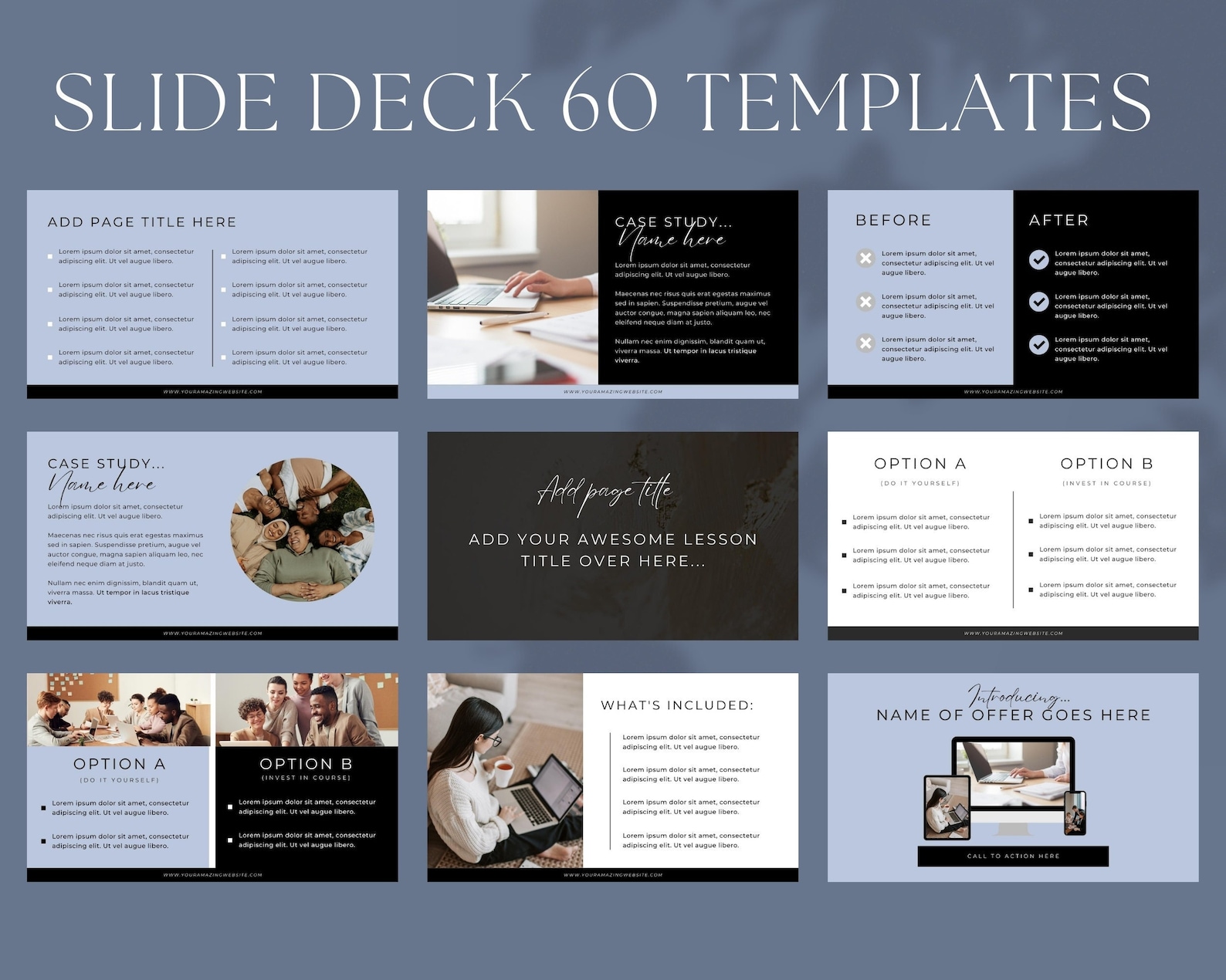 60 Slide Deck Presentation, Canva Presentation Template, Social Media ...