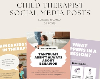 Child Therapist Social Media Posts | Pastel Canva Templates | Editable Instagram Quotes | Mental Health Content | Therapist Marketing