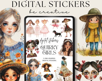 Adesivi per agenda digitale Quirky Girl, adesivi Goodnotes per quella ragazza, adesivi per donne, agenda Goodnotes, progetto di scrapbooking Png per Ipad
