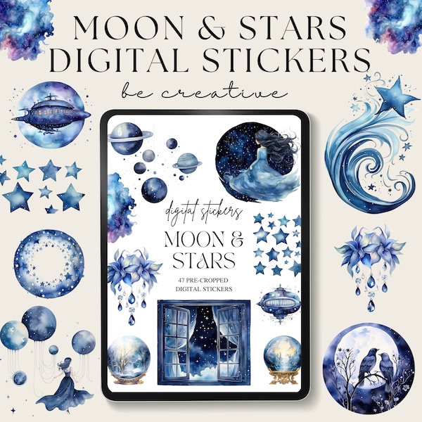 Moon and Stars Digital Planner Stickers, Goodnotes Celestial Stickers, Png Witchy Woo Planner Stickers, Fantasy Stickers, Mystic Decorations